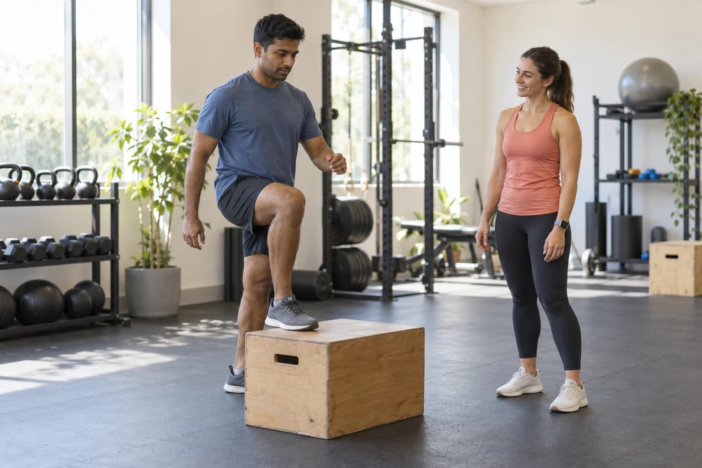 Illustrative scene of a young adult training with a coach